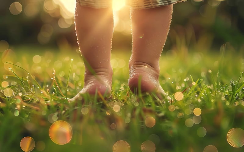 Child's feet in the grass